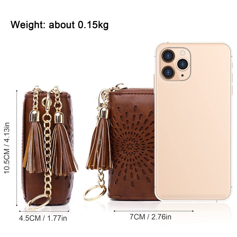 APHISON RFID Credit Card Holder Zipper Card Case Keychain Small Wallet for Women 1942-2 COFFEE - Image 5